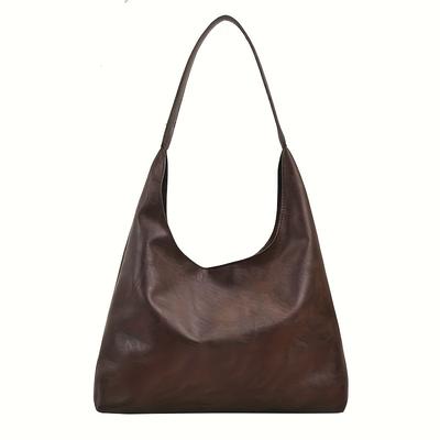 TEMU Women's Vintage Solid Color Hobo Bag, Lightweight Casual Shoulder Bag For Daily Use Image