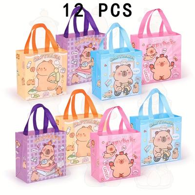 TEMU 12pcs Capybara Theme Gift Bags - Cute Capybara Gift Bags With Handles For Animal Theme Party, Wedding, Birthday Theme Party Gift Bags Image