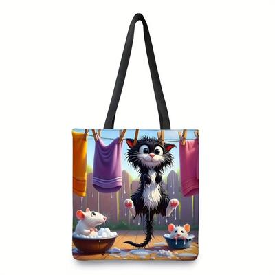TEMU 1pc & Mouse Design Large Capacity Shoulder Bag, Handbag Bookbag, Shopping Tote Bag - Daily Use, Travel, And Outdoor Activities Image