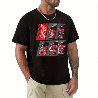 TEMU Men's Sti Graphic T-shirt 100% Cotton Crew Neck Loose Style Tee With & White Alphabet Print, Stretch Knit Fabric For Summer Casual Wear Image
