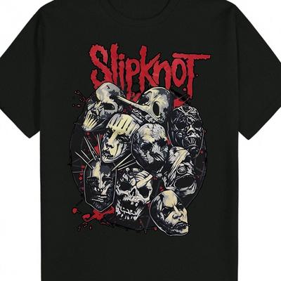 TEMU Men's Graphic Tee- Casual Black Polyester-shirt With Skull Design, Round Neck, Washable Summer Image