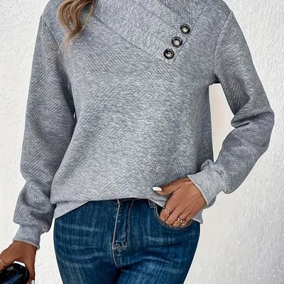 TEMU Women's Casual Elegant Asymmetrical Neck Sweater - Soft Stretchy Pullover, Machine Washable Solid Color Fall Winter Top For Casual Attire, Cute Sweaters, Comfortable Pullover, Textured Knitwear Image