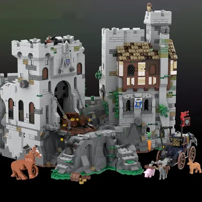 NEUE 3765PCS MOC Europäischen Mittelalterlichen Street View Lion Knights' Verlassenes Schloss modell Image
