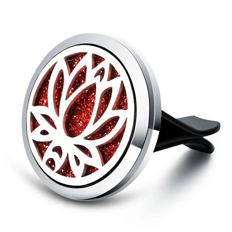 Vintage Lotus Stil Aromatherapie Auto Lufterfrischer Edelstahl Parfüm Medaillon Ätherisches Öl Diffusor Abnehmbare Clip Schmuck Image