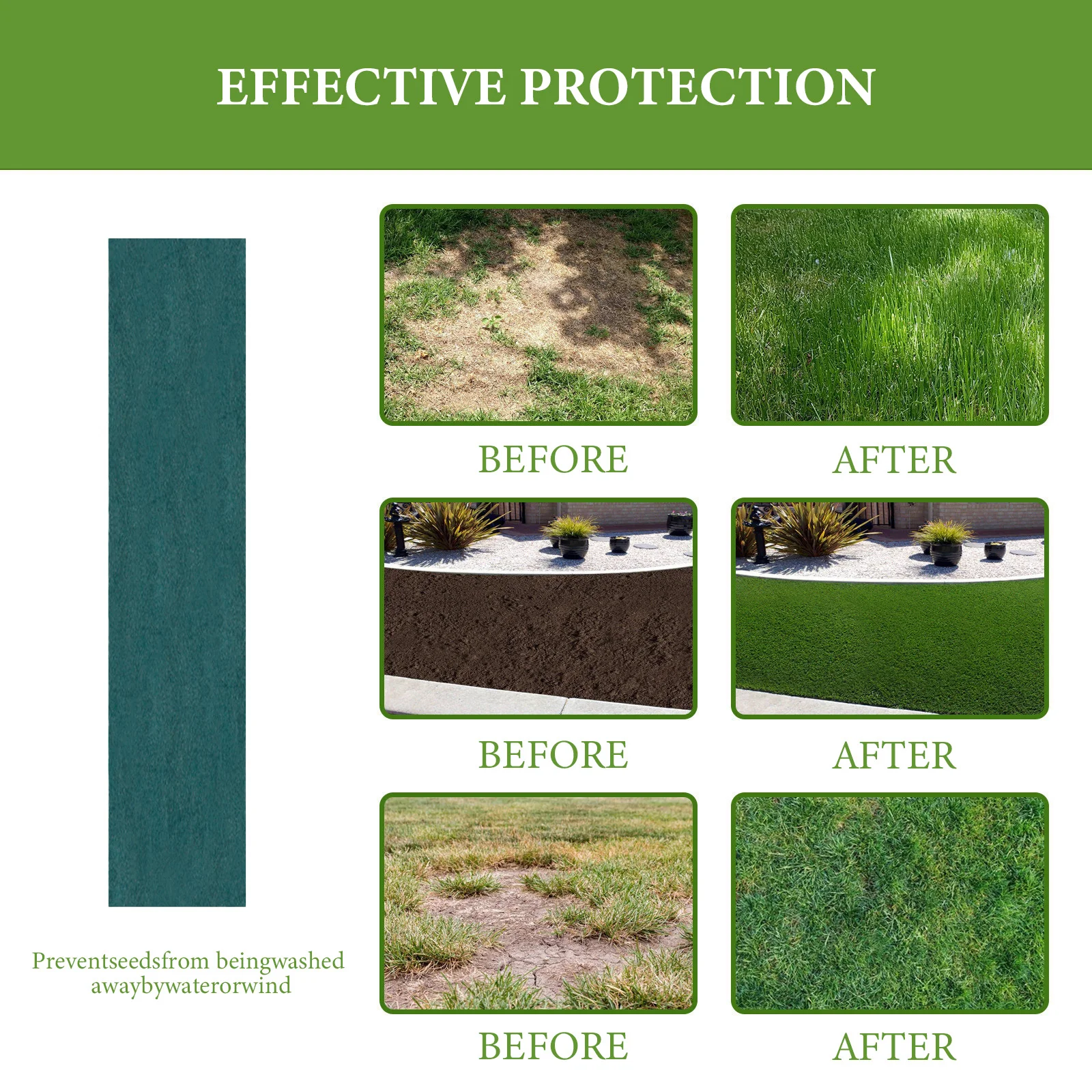 0,2 x 3 m Gartenbau-Decke, Gartenpflanzen, Blumensamenmatte, biologisch abbaubar, Vliesstoff, Gras, Samen, Land, Gartenzubehör Image