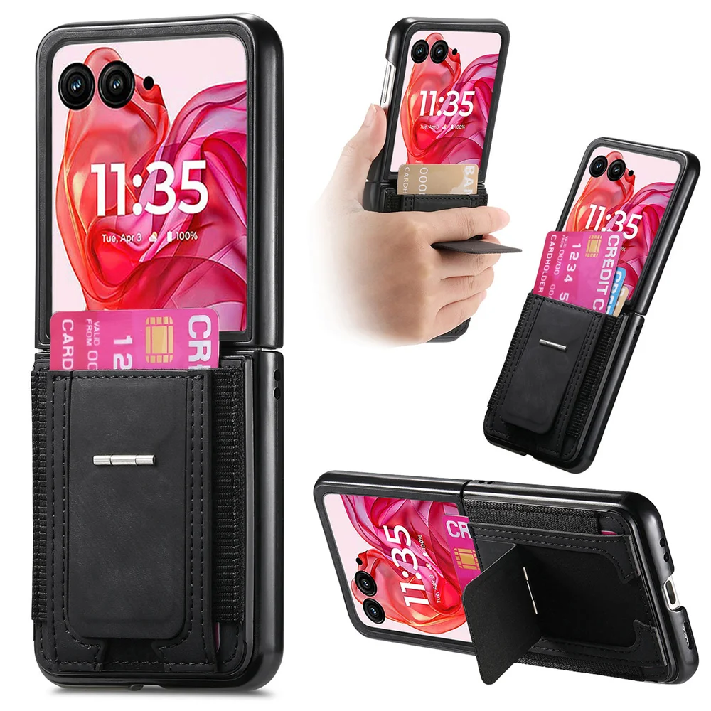 Retro-Lederhalterung, Geldbörse mit Kartenhalter, Handyhülle für Motorola Razr 50 40 Ultra Moto Razr 50, stoßfeste Schutzhülle Image