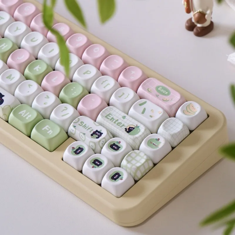 Apple Cat Süße Tastenkappen Rosa Weiß Grün Moa Cherry Pbt Tastenkappen Thermosublimation 2 Space Bar Zusätzliche Tastenkappen Image