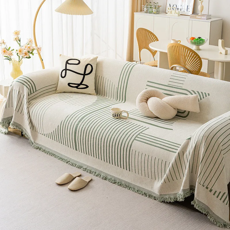 1 Stück Linienmuster Chenille Sofabezug Vier Jahreszeiten Universal Sitzkissen Staubdicht Rutschfester Möbelschutz für Wohnzimmer