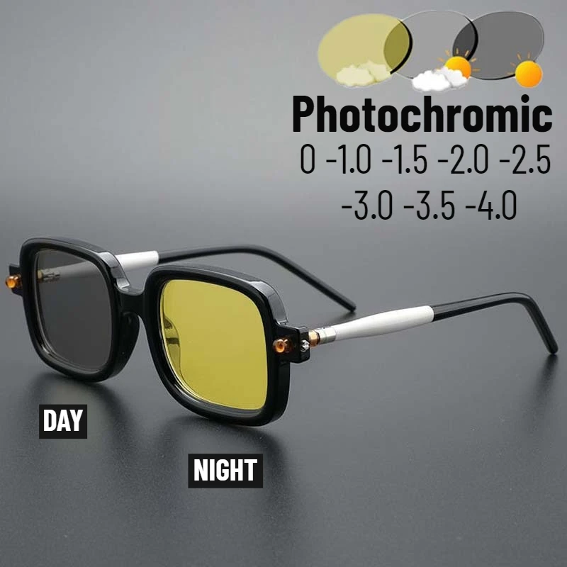 Quadratische Nachtsicht-Sonnenbrille, Myopie-Brille für Männer und Frauen, photochrome Tag- und Nachtbrille, UV-Schutzbrille für Autofahren Image