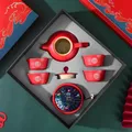 Chinesische Hochzeit Rot Teegeschirr Set Keramik Tee-Set Kung Fu Tee Porzellan Gaiwan Tasse Kreative