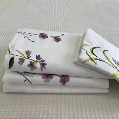 Flora Embroidery Flat Bed Sheet Solid White Colour 100% Cotton Bedding Sheet Luxury Bedspread Home Textiles No Pillowcases