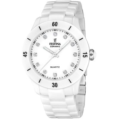Keramikuhr FESTINA "Ceramic", weiß, weiß, Armbanduhren, Damen, Quarzuhr, Armbanduhr, Damenuhr, analog, Zirkonia (synth.) Image