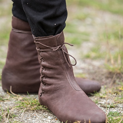 Vintage Mittelalterlich Renaissance Schuhe Flache Jazzstiefel Turnschuhe Pirat Wikinger Ranger Elfen Bogenschießen Einfarbig Kostüm Herren Unisex Keltisch Seeräuber Fantasie Halloween Karneval Image