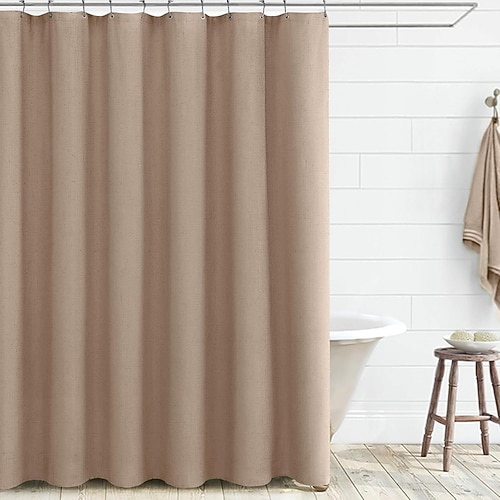 200cm hoch duschvorhang waschbar mit Leinen-Optik 12 Haken Beige Boho Bauernhaus Duschvorhänge für das Badezimmer Naturstoff Baumwollstoff Futter Image