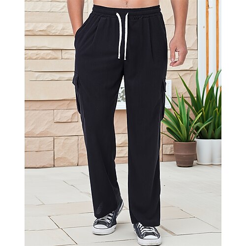 Herren Cordhose Hose Freizeithose Kordelzug Elastischer Bund Mehrere Taschen Einfach Komfort Sport im Freien Täglich Mode Lässig Schwarz Armeegrün Mikroelastisch Image