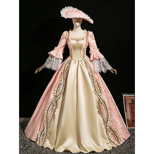 Vintage Rokoko Renaissance Maxi Kleid Normal Ein Hauch Prinzessin Braut Plissiert Gerüscht Prinzessin Rundhals Kostüm Damen Halloween Karneval Maskerade Leistung Party Halloween Erwachsene Ganzjahres Image