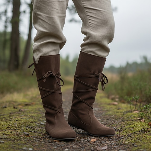 Retro Vintage mittelalterliche Renaissance-Schuhe, Pirat, Ritter, Ritter, Herren, Damen, Unisex, Halloween, Event/Party, Maskerade-Schuhe, ausgefallene mittelalterliche Stiefel Image