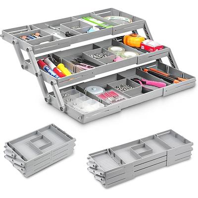 mehrstufiger intelligenter Schubladen-Organizer, 3-stufiger erweiterbarer Schreibtisch-Schubladen-Organizer, faltbares Ablagefach für Büro, Zuhause, Küche, Make-up, Schmuck, Image