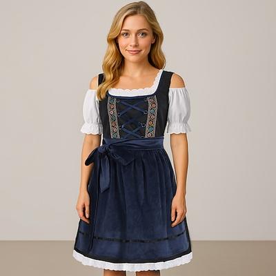Karneval Oktoberfestbier Kostüm Kleid Outfits Schürze Bayerisch Dienstmädchen Deutsch München Wiesn Damen Stoff im traditionellen Stil Kleid Schürze Image