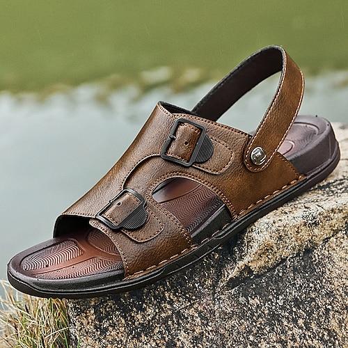 Herren Sandalen Spaziergang Lässig Mikrofaser Bequem Rutschfest Atmungsaktiv Loafer Schwarz Braun Sommer Frühling Herbst