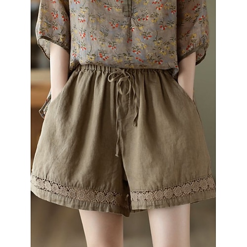 Damen Shorts Sommershorts Strandshorts Urlaub Vintage Mode Kurz Hohe Taille Einfach Kordelzug Tasche Elastischer Bund Komfort Leicht Weich Mikroelastisch Täglich Straße Ferien Schwarz Weiß Orange Grün Image