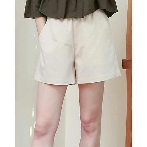 Damen Hose aus Baumwollleinen Shorts Stoffhosen Lässig Kurz Natürliche Taille Einfach Tasche Elastischer Bund Bequem Außenbereich Outdoor Urlaub Aprikose Armeegrün Dunkelmarine Sommer Normale Passform Image