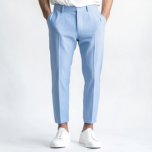 Herren Anzughose Lang Einfarbig Unelastisch Standard Passform Blau Schwarz Weiß 2023 Image