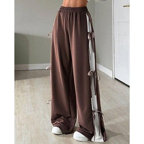 Damen Jogginghose Palazzo-Hose Mode Streetwear Komfort Volle Länge Mittlere Taille Farbblock Patchwork Elastischer Bund Bequem Straße Alltagskleidung Ausgehen Kaffee Grau Sommer Frühling Normale