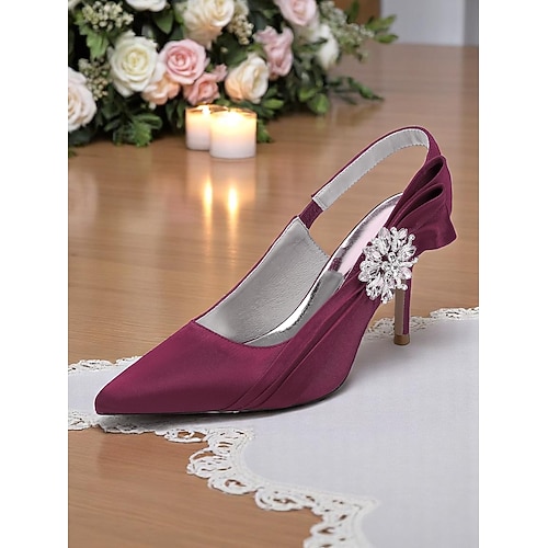 Damen Satin Slingback Peep-Toe Heels mit edler Schleife - stylische Heels für Cocktailpartys und Abendgarderobe Image