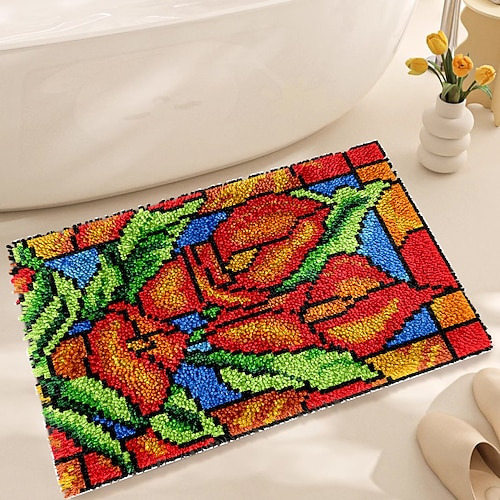 Knüpfhaken-Set, DIY-Bastelset für Badezimmerteppiche, Häkelgarn-Kissen-Set für Anfänger, handgefertigte bedruckte Matten, Stickset für Erwachsene, Muttertagsgeschenke Image