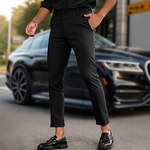 Herren Anzughose Slim Fit Hose Chinos Knöpfe Tasche Einfach Komfort Formell Party Arbeit Mode Klassicher Stil Schwarz Armeegrün Mikroelastisch Image