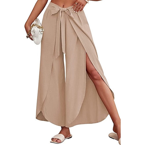 Damen Kunstbaumwollleinen Stoffhosen Lässig Volle Länge Natürliche Taille Einfach Elastischer Bund Außenbereich Bequem Straße Ausgehen Aprikose Hyazinth Hellhimmelblau Schwarz Sommer Normale Passform Image