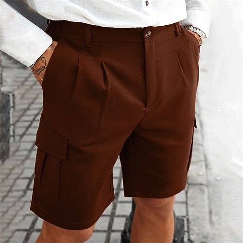 Herren Cargo-Shorts Shorts Sommershorts Gerafft Mehrere Taschen Klappentasche Einfach Komfort tragbar Knielang Outdoor Sport Täglich Mode Lässig Schwarz Marineblau Mikroelastisch Image