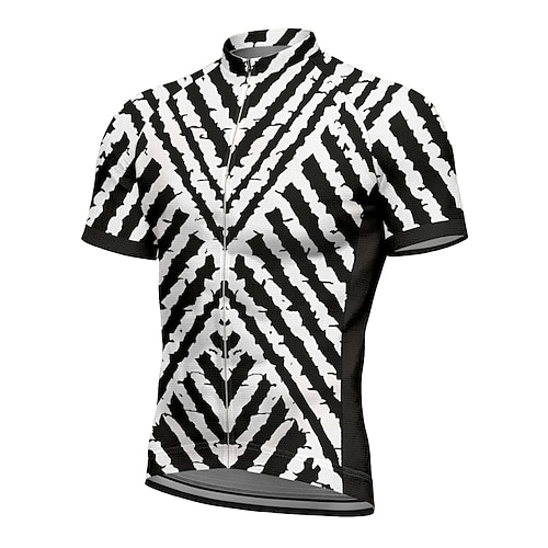 Herren Radtrikot Grafik Geometrisch Kurzarm Fahhrad T-Shirt Trikot Oberteil mit 3 Gesäßtaschen UV-beständig Schnelltrocknend Frontreißverschluss Reflektierende Streifen Sport Schwarz Bekleidung Image