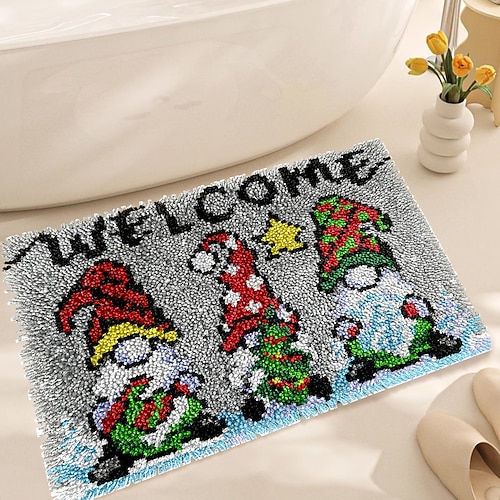 Knüpfhaken-Set, DIY-Bastelset für Badezimmerteppiche, Häkelgarn-Kissen-Set für Anfänger, handgefertigte bedruckte Matten, Stickset für Erwachsene, Muttertagsgeschenke Image