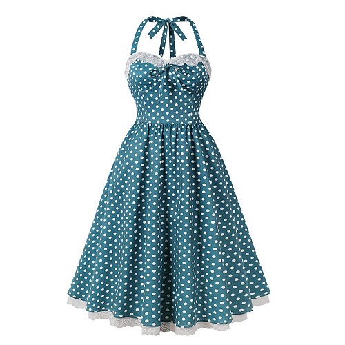 Polka Dots Retro Vintage 1950er Grease Outfits Kleid Swing Kleid Polka Dots Festliches Kleid Damen Karneval Maskerade Alltagskleid Erwachsene Kleid Heimkehrkleider Image