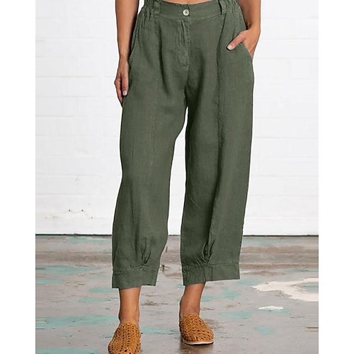 Damen Baumwoll Mischung Stoffhosen Streetwear Lässig Knöchellang Natürliche Taille Einfach Tasche Elastischer Bund Schnalle Bequem Outdoor Urlaub Straße Rost Grau Armeegrün Dunkelmarine Sommer Image