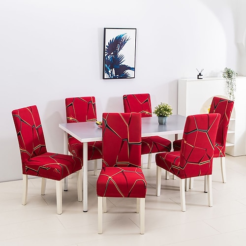 4/6 Stück elastische Stuhlhussen und rutschfeste modische Stuhlhussen mit einfachem geometrischem Druck für die Inneneinrichtung von Hotels, Restaurants und Banketten im Wohnzimmer Image