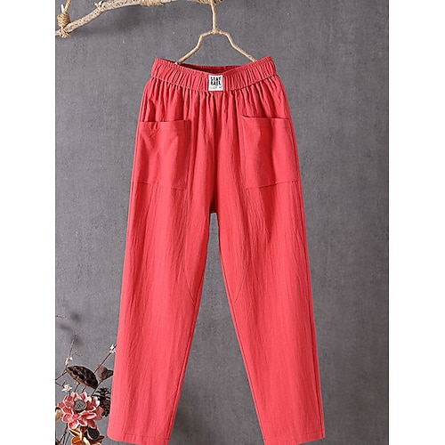 Damen Hose Sommerhose Baggy-Hosen Strandhose Urlaub Mode Streetwear Knöchellang Hohe Taille Einfach Tasche Elastischer Bund Weites Bein Komfort Außenbereich Mikroelastisch Täglich Strand Ferien Image