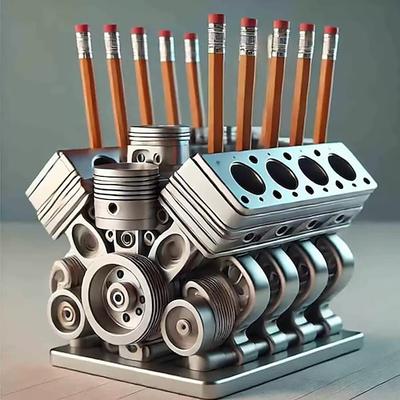 V8-Motor-Stiftehalter für den Schreibtisch, cooler Schreibtisch-Organizer für Männer, einzigartiges mechanisches Motor-Dekor, Stiftehalter, Geschenk für Männer, Büro- oder Heimdekoration Image