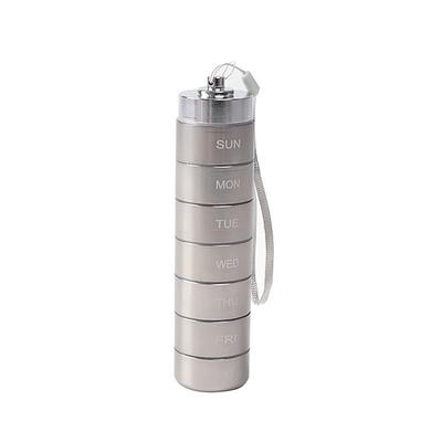 Reise-Pillenbox aus Metall, tragbare wasserdichte Wochen-Pillenbox, großer Pillenbehälter aus Aluminiumlegierung, BPA-freier 7-Tage-Medikamenten-Organizer für Vitamine, Fischöl und Image