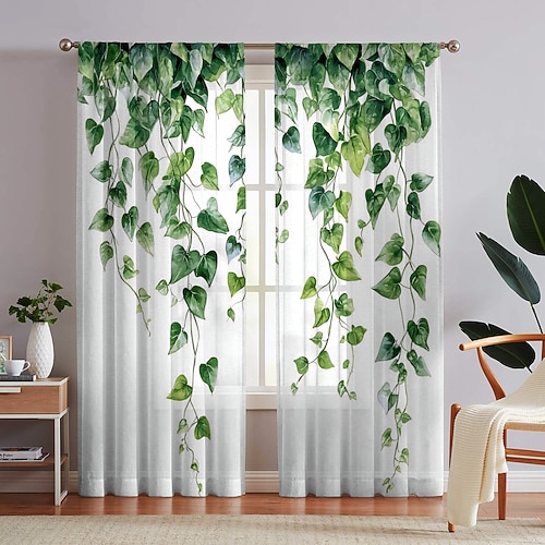 Das 2-teilige Set mit Pflanzen- und Blumenmalerei-Mustern für Fensterdekoration und Sichtschutz kann sowohl zum Sichtschutz als auch zur Raumdekoration in Schlafzimmern, Küchen, Cafés und Wohnzimmern Image