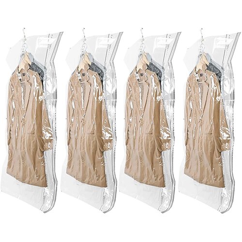 4 Packungen hängende Vakuum-Aufbewahrungsbeutel mit Pumpe für Kleidung, Vakuumbeutel für Anzüge, Mäntel, Jacken, platzsparende Schrank-Organizer-Vakuumbeutel Image
