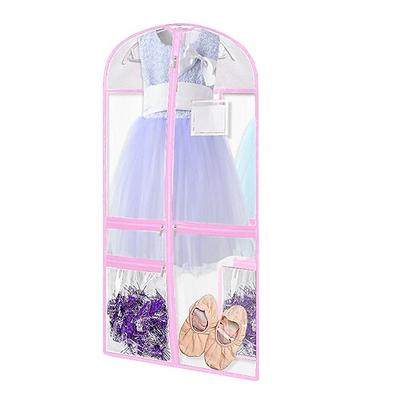Kleidersack für Kindertanzkostüme, dicke, durchsichtige, wasserdichte Kleiderhülle zum Aufhängen aus PVC mit Zubehörtaschen, staubdichte Aufbewahrungstasche für den Schrank oder Wettbewerbe Image