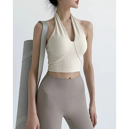 Damen BH-Oberteil Neckholder BH-Top Bequem Atmungsaktiv Einfach Sport Sportkleidung Schwarz Weiß Yoga Fitness Leger