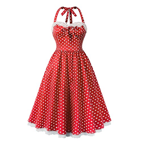 Polka Dots Retro Vintage 1950er Grease Outfits Kleid Swing Kleid Polka Dots Festliches Kleid Damen Karneval Maskerade Alltagskleid Erwachsene Kleid Heimkehrkleider Image