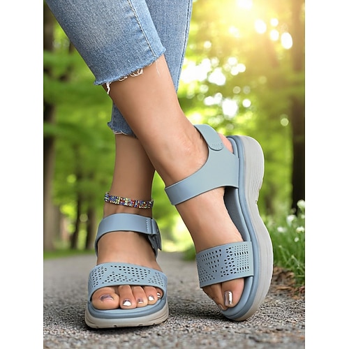 Perforierte Damensandalen – bequemes und stilvolles offenes Zehendesign, perfekt für gemütliche Spaziergänge und Sommertage Image