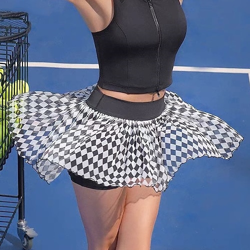 Damen Leopard Kariert Lässiger Rock Tennisröcke mit Shorts Plissiert Netz Schnelltrocknend Tennis Golfspiel Badminton Laufrock Schwarz Rosa Grün Tennisbekleidung Image