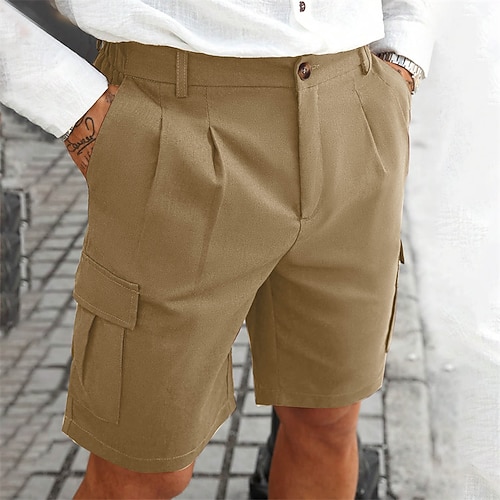 Herren Cargo-Shorts Shorts Sommershorts Gerafft Mehrere Taschen Klappentasche Einfach Komfort tragbar Knielang Outdoor Sport Täglich Mode Lässig Schwarz Marineblau Mikroelastisch Image