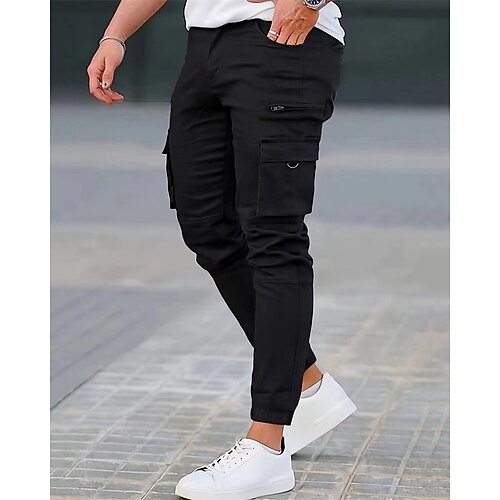 Herren Cargo-Hosen Hose Knöpfe Klappentasche Einfach tragbar Outdoor Täglich Campen und Wandern Mode Klassisch Schwarz Armeegrün Image